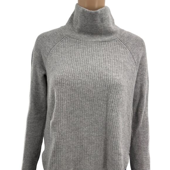 Vince Gray Side Zip Rib Knit Wool Cashmere Turtleneck Sweater - Picture 6 of 11